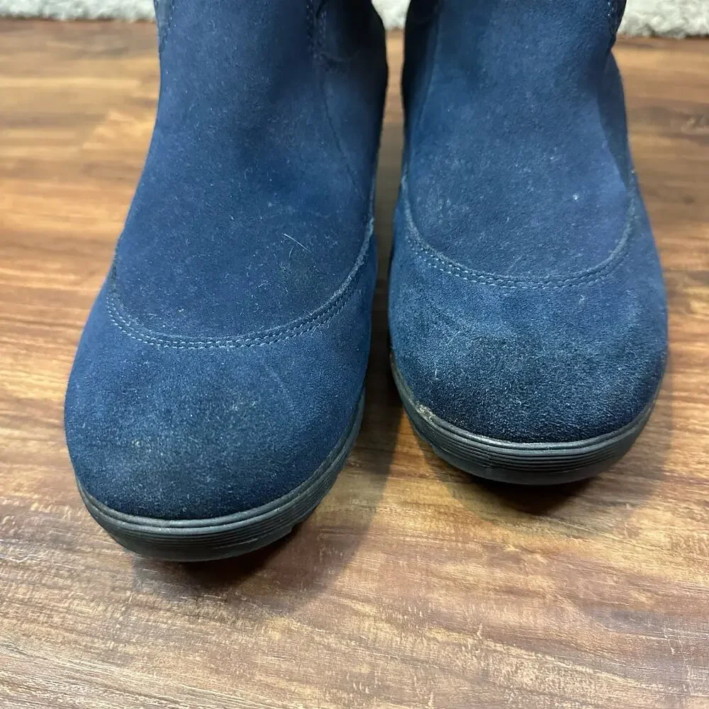 Lands End Blue Suede Slip On Slouch Winter Snow Boots 461673 Women's 9 9B